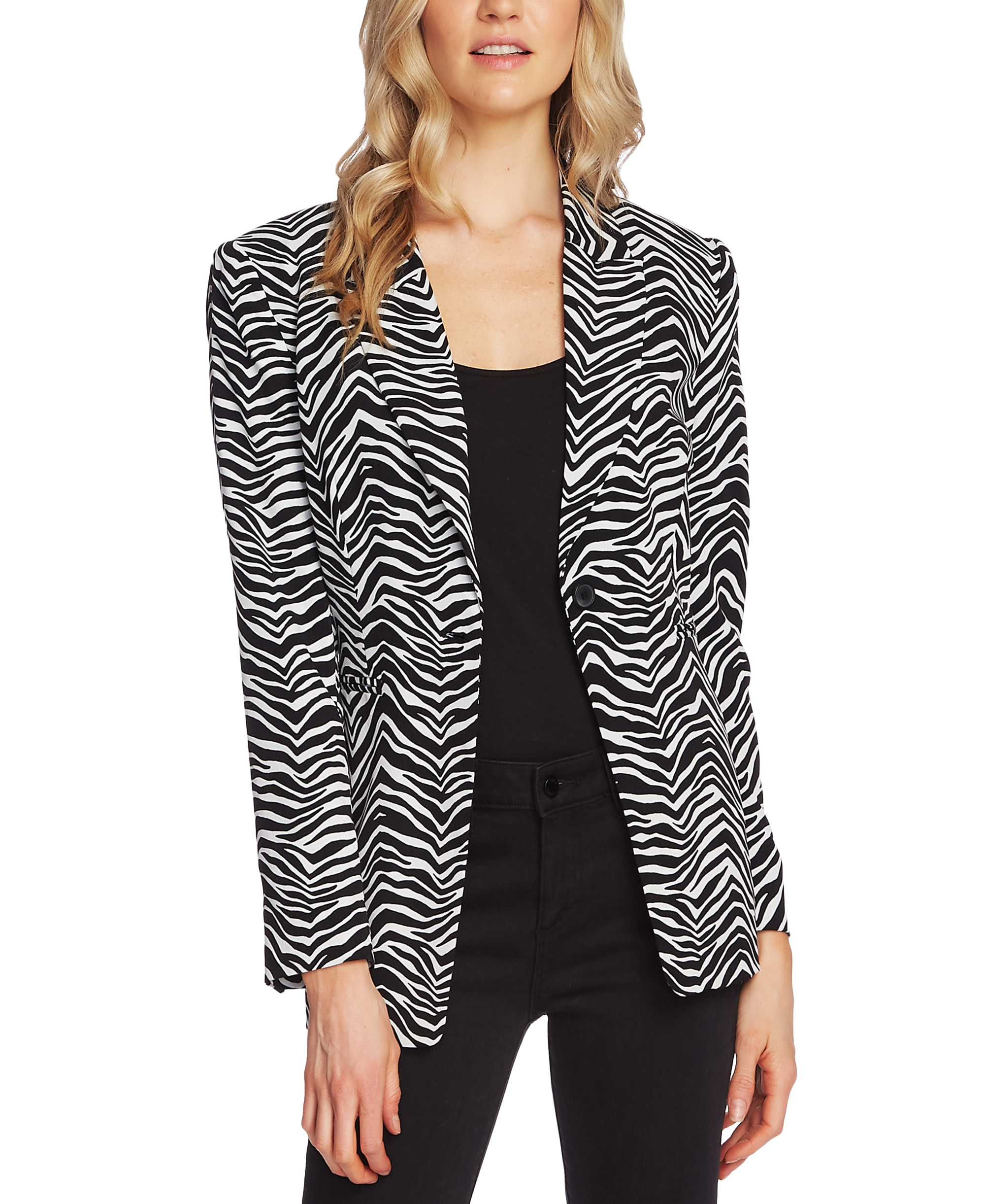 Zebra Print Single Button Blazer Black 10